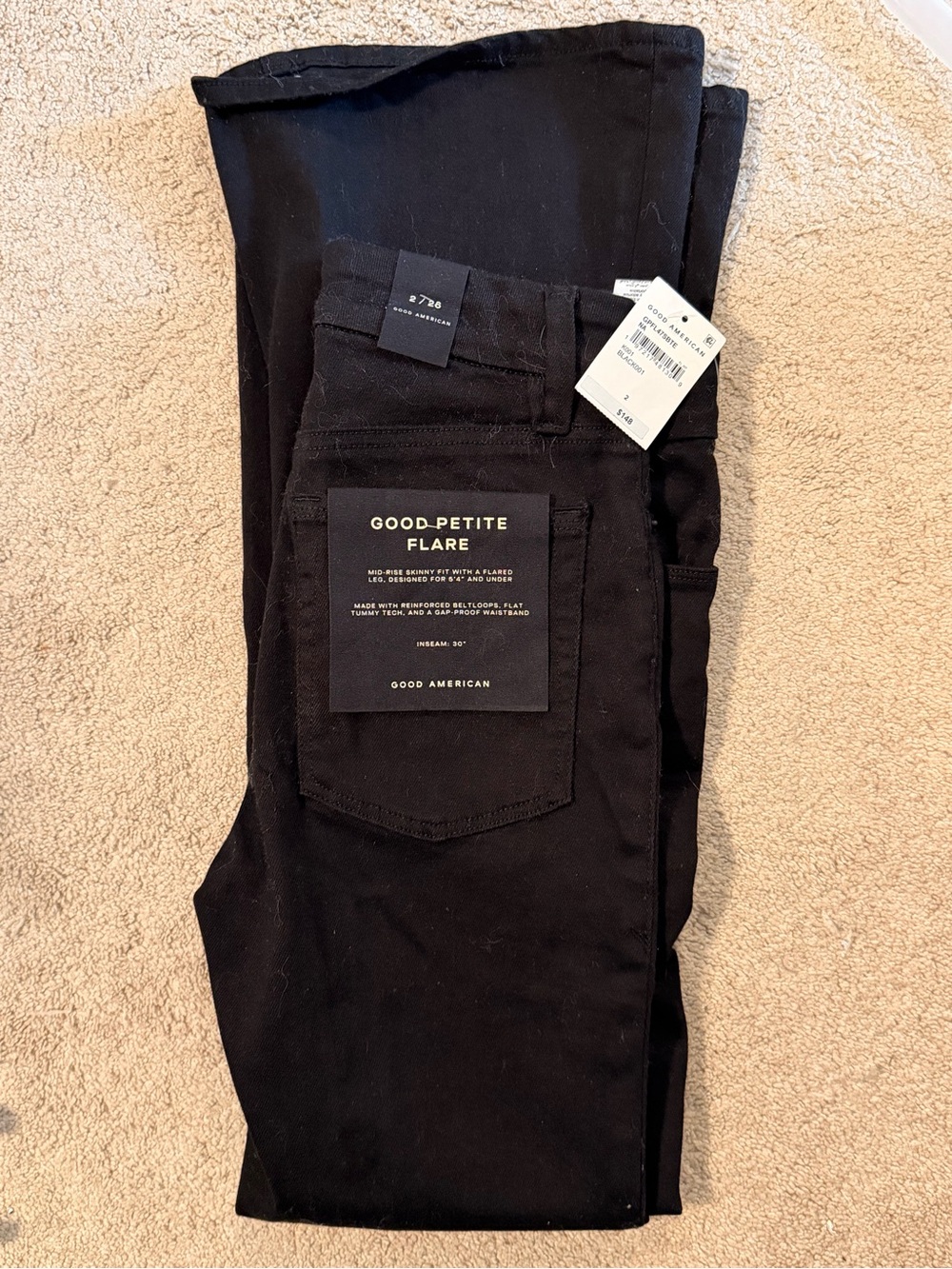 Good American Black Petite Flare Jeans